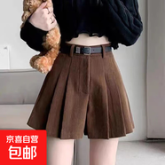 卡其色燈芯絨短褲女秋冬高腰外穿歐貨褲裙休閑美拉德a字百褶裙褲 咖啡色 4XL