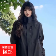 短外套女春秋新款vintage美式復古寬松休閑工裝夾克女裝外套 黑色 2XL