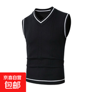 歐美無(wú)袖毛衣男青年毛線(xiàn)背心馬甲針織衫坎肩V領(lǐng)套頭秋季 黑色 XL (中國碼)