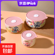 迪士尼高顏值輕奢陶瓷保鮮碗飯盒高顏值卡通精致女生兒童家用飯碗 輕奢史迪仔保鮮碗中號