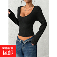 純色小香風(fēng)打底衫新款秋冬內搭方領(lǐng)毛衣秋季針織衫秋裝長(cháng)袖上衣 黑色 L