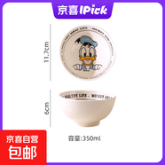 迪士尼陶瓷餐具套裝高顏值復古奶油健康碗筷家用防滑可微波耐高溫 復古唐老鴨4.5寸米飯碗