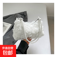 2026新款女包甜美花朵網(wǎng)紗手提包時(shí)尚潮個(gè)性單肩包淑女晚宴蕾絲包 白色