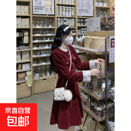 2025新款女高級燈芯絨保暖收腰亮片a字短裙子過(guò)年戰袍冬季連衣裙 黑色 M