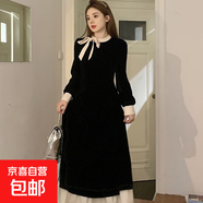 大碼胖mm秋裝仙氣a字長(cháng)袖連衣裙女士超好看長(cháng)裙子HSYP1072/1073 1072金絲絨長(cháng)裙 2XL