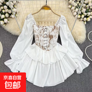 水墨扎染不規則連衣裙女設計感一字肩收腰綁帶宮廷蓬蓬裙HSYP991 白色 S