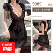 性感深V蕾絲網(wǎng)紗拼接透視女士情趣睡衣 黑色 均碼【可穿體重：130斤以?xún)取?
                                         title=