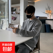 潮流新款韓國男裝翻領(lǐng)毛衣男設計師polo領(lǐng)親膚寬松針織衫 淺灰色 L