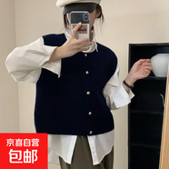 2025春秋季新款圓領(lǐng)百搭短款針織開(kāi)衫馬甲女毛衣背心/XFT0102-X 黑色 L 【大碼】125-155斤