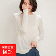 2025年百搭低圓領(lǐng)顯瘦衫女寬松純色毛衣打底衫薄款上衣針織衫套頭 白色 S 建議80-90斤