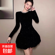 洋氣輕奢小香風(fēng)顯瘦名媛時(shí)尚拼接韓版連衣裙亮片小黑裙D0186LYT 黑色 M