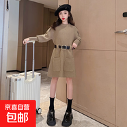 女童秋冬毛衣裙2025新款韓版中大童針織衫連衣裙兒童中長(cháng)款打底衫 卡其色 150