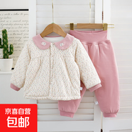兒童公主款棉衣套裝女寶寶洋氣外穿夾棉冬季衣服嬰兒棉衣高腰新款 公主款粉色花海-棉套裝 100