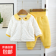 兒童公主款棉衣套裝女寶寶洋氣外穿夾棉冬季衣服嬰兒棉衣高腰新款 公主款黃色碎花-棉套裝 100