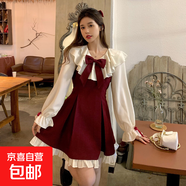 新年新春紅新版大碼胖mm連衣裙女裝公主風(fēng)減齡小眾設計感蝴蝶結 兩件套圖片色 M