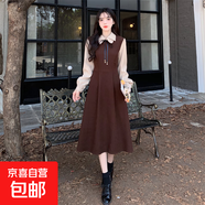 2026新年新春紅連衣裙學(xué)院風(fēng)復古裙子氣質(zhì)顯瘦法式長(cháng)裙女裝秋冬 棕色 L