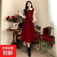 2025新款連衣裙新年新春紅學(xué)院風(fēng)長(cháng)袖復古氣質(zhì)顯瘦法式長(cháng)裙女秋冬 紅色 L