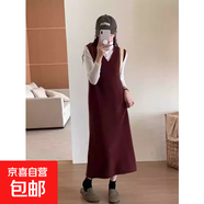 韓版氣質(zhì)無(wú)袖V領(lǐng)針織連衣裙女秋冬寬松疊穿背心裙顯瘦毛衣長(cháng)裙子 4968紅色 L  【建議111斤-120斤】