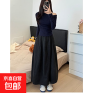 深灰糯米裙女士秋冬季新款a字針織半裙大碼胖mm寬松慵懶半身裙子 黑色【加長(cháng)款】 XL 適合【125-150斤】