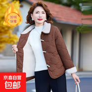 媽媽冬裝棉衣棉服短款輕薄棉襖小棉衣中老年人女秋冬夾棉加絨外套 安哥拉紅 5XL 150-165斤