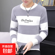 25秋冬圓領(lǐng)毛衣大寬條貂絨款加厚保暖中年時(shí)尚韓版修身毛衣針織衫 灰色 M