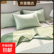 嬰兒絨全棉純棉床蓋三件套學(xué)生宿舍居家成人臥室柔軟透氣四季通用 瑤香私語(yǔ)-綠（純色嬰兒絨全棉） 床蓋230x245cm+枕套48*74cm一對