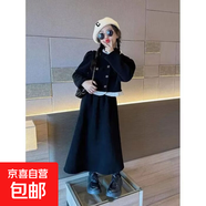 女童新年連衣裙冬季2026新款紅色拜年服女孩加絨加厚裙子兒童冬裝 黑色【加絨保暖】 150