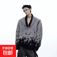 秋冬季小眾解構領(lǐng)漸變男V領(lǐng)新年毛衣防貂毛毛絨寬松新年氛圍毛衫 灰拼黑 常規 M