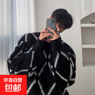 圣誕節紅色毛衣情侶冬季加厚馬海毛絨高級感vintage針織衫外套男 JDYN-B096 黑色 M