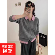 歐洲站polo領(lǐng)長(cháng)袖針織衫假兩件拼接設計感針織衫寬松休閑毛衣M16 灰色 S