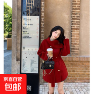 黑色赫本風(fēng)短款毛呢斗篷大衣女秋冬季加厚2025新款高級感呢子外套 紅色 M