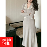 小香風(fēng)復古翻領(lǐng)顯瘦連衣裙女2025秋冬新款高腰打底長(cháng)裙D4182LYT 灰色 2XL 【130-145斤】