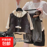 2025秋季女童森系新款兒童韓版洋氣花邊波點(diǎn)三件套 碎花三件套 150 身高135-145