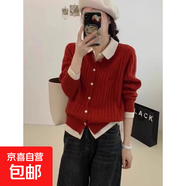 歐洲站polo領(lǐng)長(cháng)袖針織衫假兩件拼接設計感針織衫寬松休閑毛衣M16 紅色 S