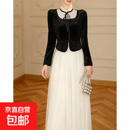 2025秋季新款有里布法式復古千金風(fēng)設計假兩件紗裙D3912LYT 黑+白 S     【100斤以下】
