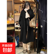 2025春秋新款赫本風(fēng)毛呢大衣女中長(cháng)款韓版寬松高級感毛呢外套 黑色 M