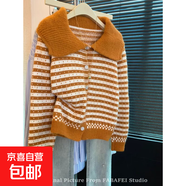 miu風(fēng)愛(ài)心波點(diǎn)娃娃領(lǐng)毛衣女2025秋冬針織開(kāi)衫顯白南瓜色外套M10 橘黃色 2XL