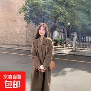 2025春秋新款赫本風(fēng)毛呢大衣女中長(cháng)款韓版寬松高級感毛呢外套 咖色 M