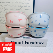 【天天低價(jià)】新款釉下彩陶瓷碗餐具套裝少女心ins風(fēng)陶瓷碗勺 粉藍4碗