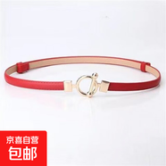 免打孔啞光卡扣調節腰帶女裙帶裝飾連衣裙黑色細皮帶配襯衫 8801OT-紅色