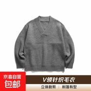 男士毛衣春季潮牌痞帥寬松V領(lǐng)毛衣2026新款內搭休閑百搭針織衫 BX053灰色 L