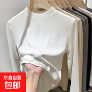 保暖加厚半高領(lǐng)打底衫女內搭秋冬新款德絨t恤長(cháng)袖顯瘦體恤女8003H 8011白色【薄款】 M 建議80-100斤