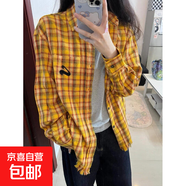 悟空有貨美式多巴胺黃色格子襯衫男潮牌刺繡流蘇下擺開(kāi)衫長(cháng)袖外套 2512-度-黃色   M