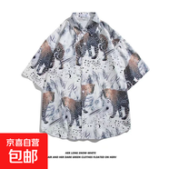 2025新款夏威夷風(fēng)碎花滿(mǎn)印短袖花襯衫男夏季寬松休閑沙灘襯衣外套 2139白色 L