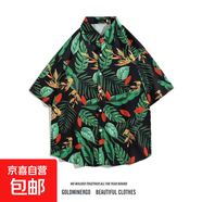 2025新款夏威夷風(fēng)碎花滿(mǎn)印短袖花襯衫男夏季寬松休閑沙灘襯衣外套 2145黑色 M