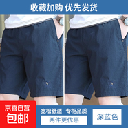 【純棉寬松】男士高端短褲夏季男2025新款工裝休閑褲男外穿五分褲 黑藍色+黑藍色 L 【90-110斤左右】