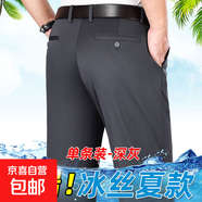 【舒適抗皺】男士西褲彈力中老年休閑高腰深襠寬松直筒爸爸裝褲子 彈力夏季薄款（深灰） 32 【腰圍2尺5】