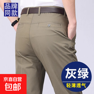 休閑褲男春秋款老人寬松直筒西褲中年男裝爸爸長(cháng)褲子薄款純棉男褲 【夏季薄款】純棉-軍綠色 33 【腰圍2尺6】