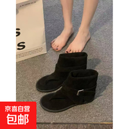 復古辣妹夾趾涼靴女2025夏季新款時(shí)尚百搭平底羅馬涼鞋ins潮 黑色 35