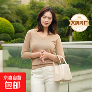 【阿瑪尼制造商】領(lǐng)萊塞爾天絲針織衫上衣女套頭衫氣質(zhì)短袖T恤 卡其色 XL （120-130斤）